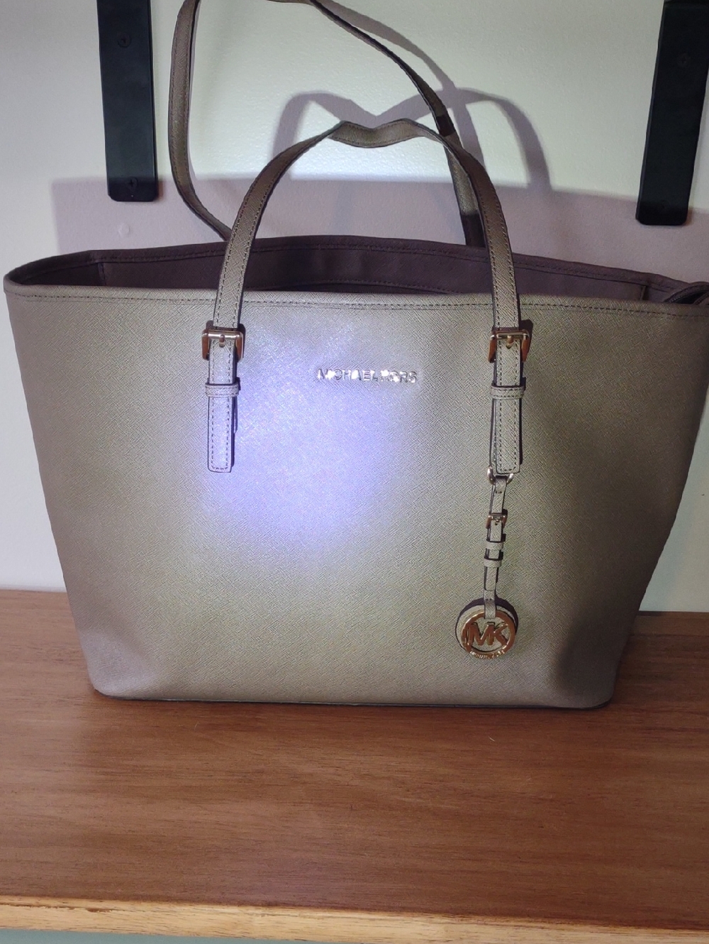 Michael Kors Taupe Tote with Gold Accents